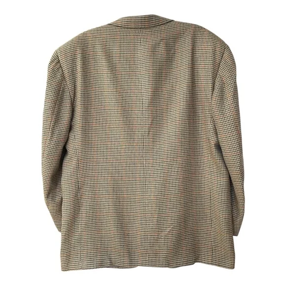 David G. Cotugno Mens 2 Button Silk Wool Blazer Jacket Beige Yellow Houndstooth - Picture 2 of 14